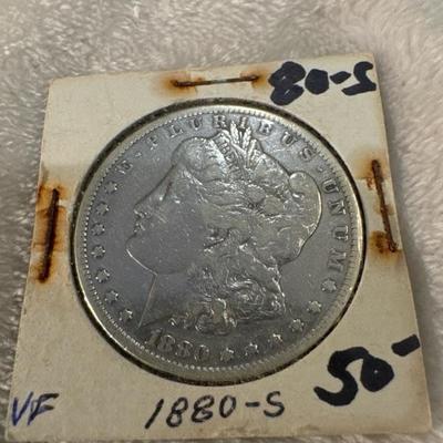 1880 S MORGAN SILVER U S COIN 1$ VF