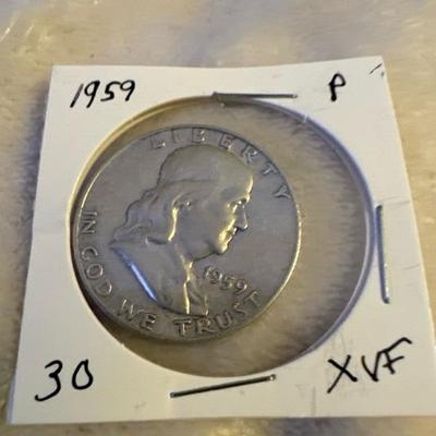 1959 P BENJAMIN FRANKLIN HALF SILVER XVF