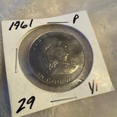 1961 P BENJAMIN FRANKLIN HALF SILVER VF