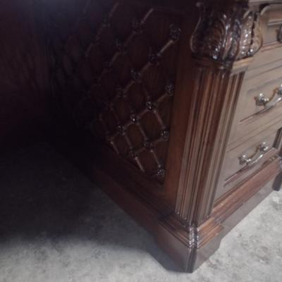 Vintage Mahogany Executive's Desk with Leather Surface (Four Piece Assembly)