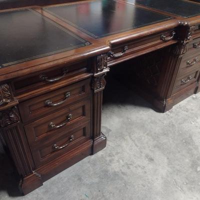 Vintage Mahogany Executive's Desk with Leather Surface (Four Piece Assembly)
