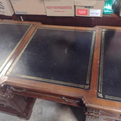 Vintage Mahogany Executive's Desk with Leather Surface (Four Piece Assembly)