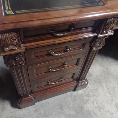 Vintage Mahogany Executive's Desk with Leather Surface (Four Piece Assembly)