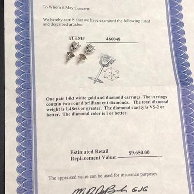 14k White Gold & Diamond Earrings - Retail ~ $10,000