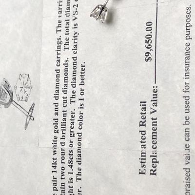 14k White Gold & Diamond Earrings - Retail ~ $10,000