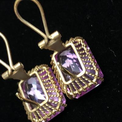 Large Vivid Pink Set On Gold Estate Earrings
