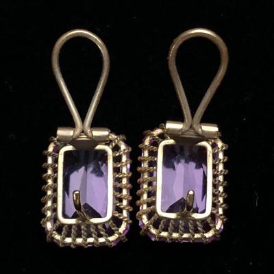Large Vivid Pink Set On Gold Estate Earrings