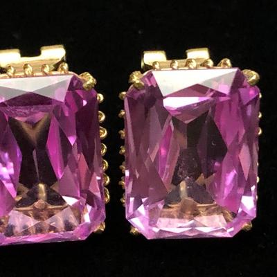 Large Vivid Pink Set On Gold Estate Earrings