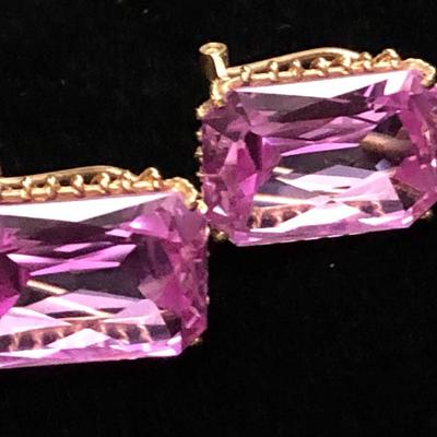 Large Vivid Pink Set On Gold Estate Earrings