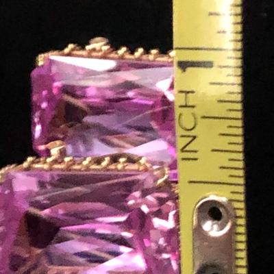 Large Vivid Pink Set On Gold Estate Earrings