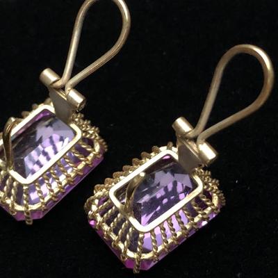 Large Vivid Pink Set On Gold Estate Earrings