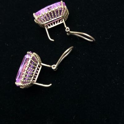Large Vivid Pink Set On Gold Estate Earrings