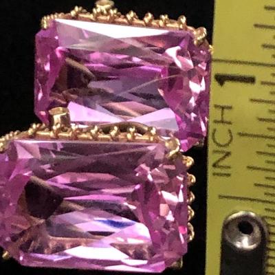 Large Vivid Pink Set On Gold Estate Earrings