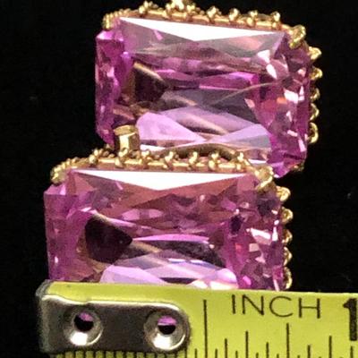 Large Vivid Pink Set On Gold Estate Earrings