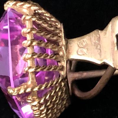 Large Vivid Pink Set On Gold Estate Earrings