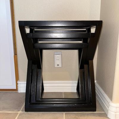 3 NESTING SIDE TABLES AND A METAL ABSTRACT WALL ART