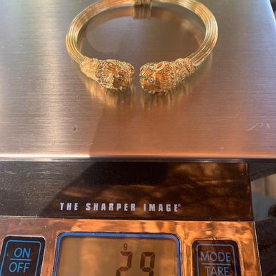 18k Yellow Gold Lions Head Bangle Bracelet Made in Greece