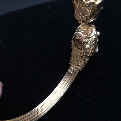 18k Yellow Gold Lions Head Bangle Bracelet Made in Greece