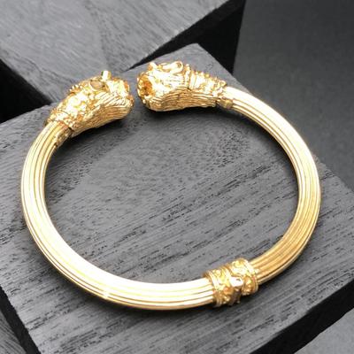 18k Yellow Gold Lions Head Bangle Bracelet Made in Greece