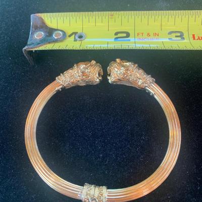 18k Yellow Gold Lions Head Bangle Bracelet Made in Greece