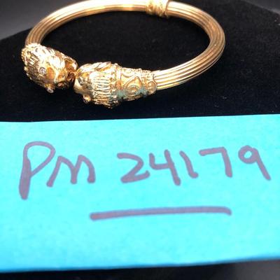 18k Yellow Gold Lions Head Bangle Bracelet Made in Greece