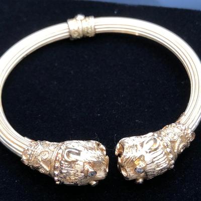 18k Yellow Gold Lions Head Bangle Bracelet Made in Greece