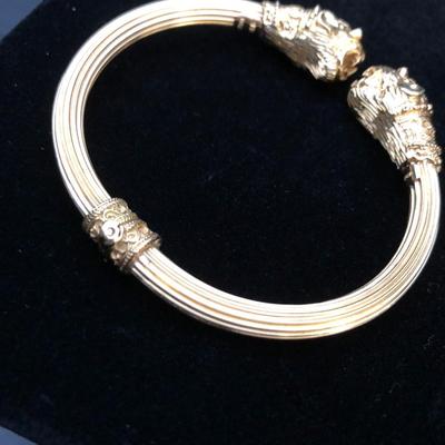 18k Yellow Gold Lions Head Bangle Bracelet Made in Greece