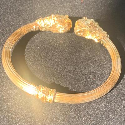 18k Yellow Gold Lions Head Bangle Bracelet Made in Greece