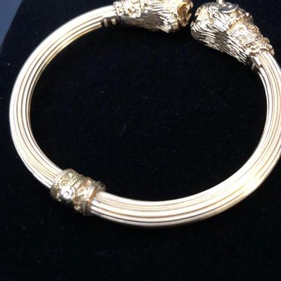 18k Yellow Gold Lions Head Bangle Bracelet Made in Greece