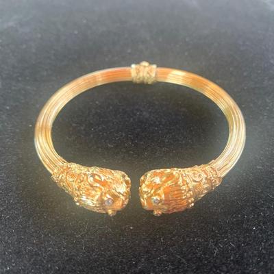 18k Yellow Gold Lions Head Bangle Bracelet Made in Greece