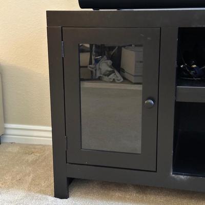 BLACK MEDIA STAND W/2 GLASS FRONT CABINETS