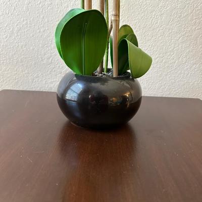 2 TIER END TABLE AND A FAUX ORCHID