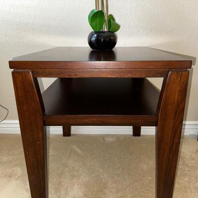 2 TIER END TABLE AND A FAUX ORCHID