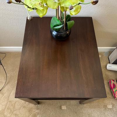 2 TIER END TABLE AND A FAUX ORCHID