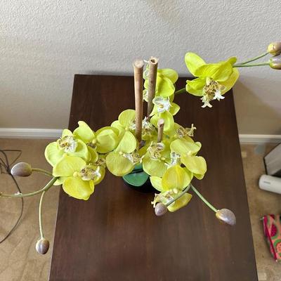 2 TIER END TABLE AND A FAUX ORCHID
