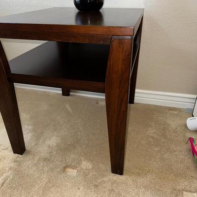 2 TIER END TABLE AND A FAUX ORCHID