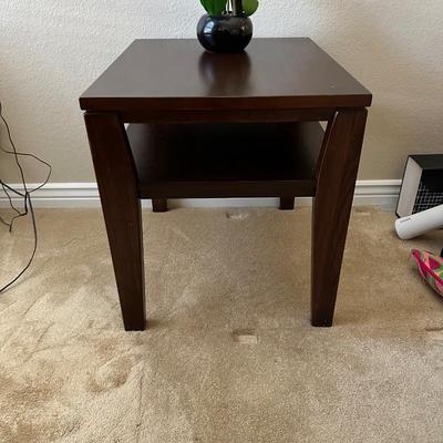 2 TIER END TABLE AND A FAUX ORCHID