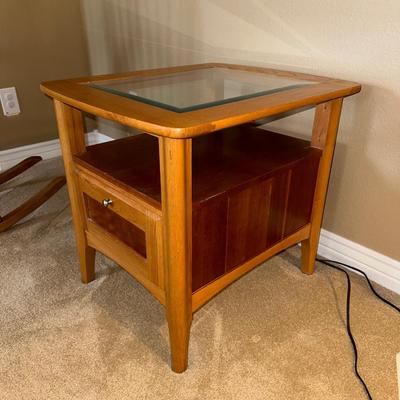 2 TIER GLASS TOP END TABLE WITH A DRAWER