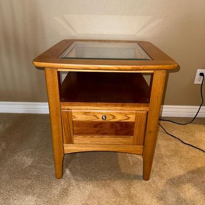 2 TIER GLASS TOP END TABLE WITH A DRAWER