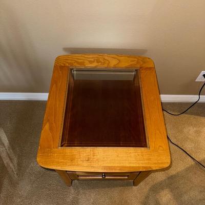 2 TIER GLASS TOP END TABLE WITH A DRAWER