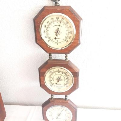 BAROMETER AND WOODEN TRASH BIN
