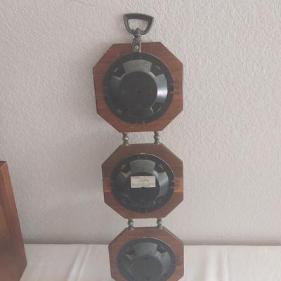BAROMETER AND WOODEN TRASH BIN
