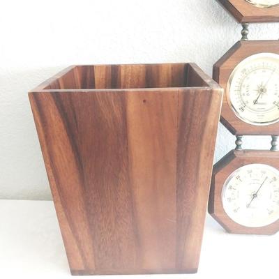 BAROMETER AND WOODEN TRASH BIN