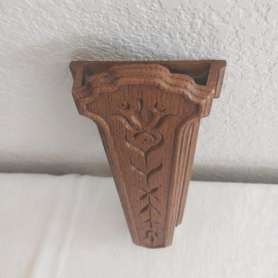 WOODEN CARVED FIGURINES AND WALL POCKET