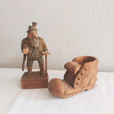 WOODEN SHOE AND FIGURINE