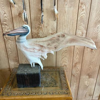 2 WOODEN SCULPTURE "TIDE MASTER" BY RICK CAIN 1986 PELICAN