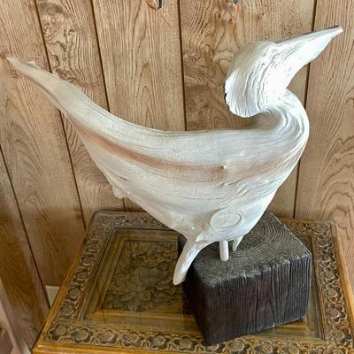2 WOODEN SCULPTURE "TIDE MASTER" BY RICK CAIN 1986 PELICAN