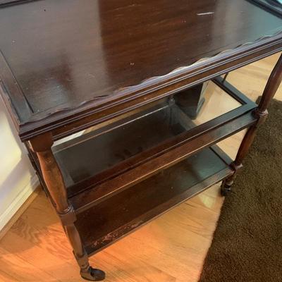 Tea Cart on casters w/ Removable Glass Service Tray