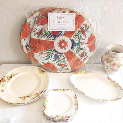 PLACEMATS-VASE- CHINA PLATES AND PLATTER