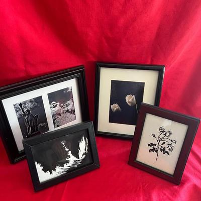 Four black framed photos